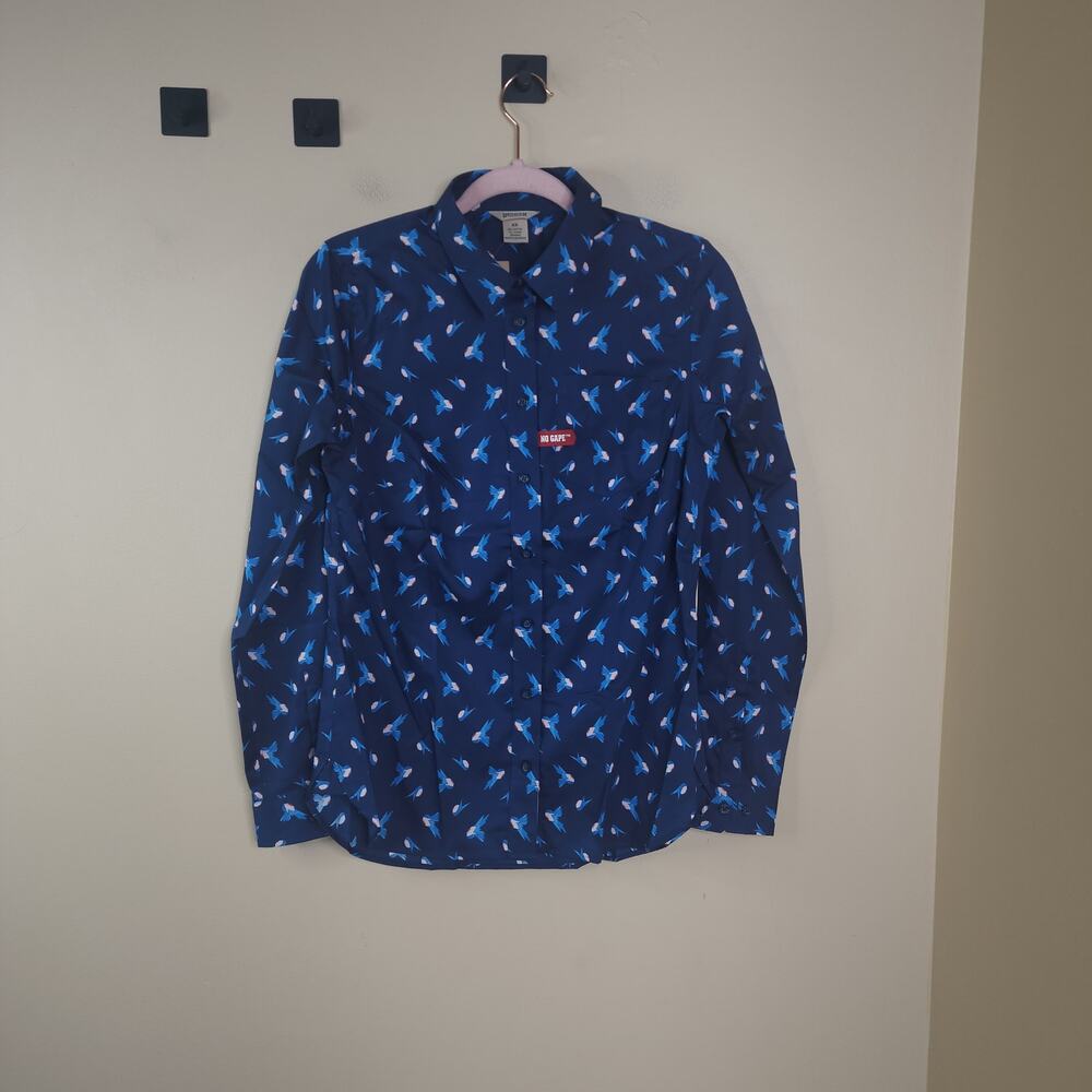 Duluth Wrinklefighter Button Up Shirt in Blue Bird Print Size XS